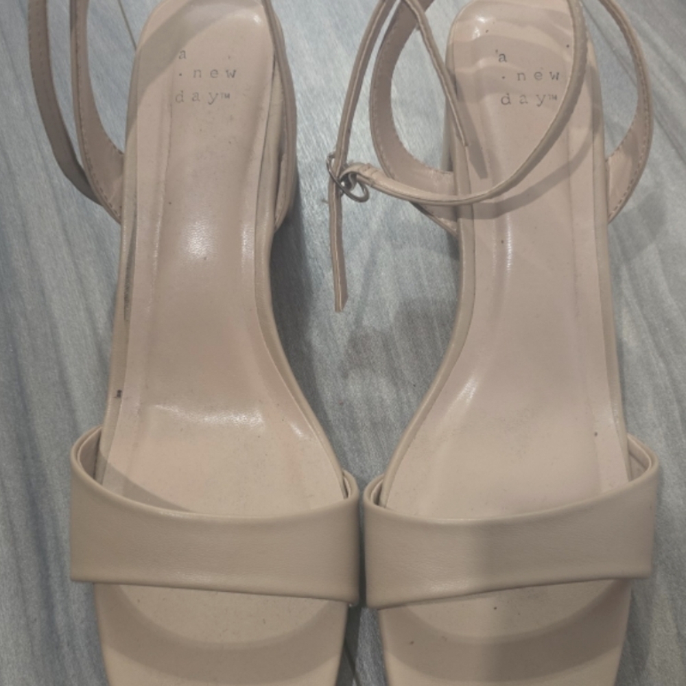 a new day Beige Ankle-Strap Block Heel Sandals